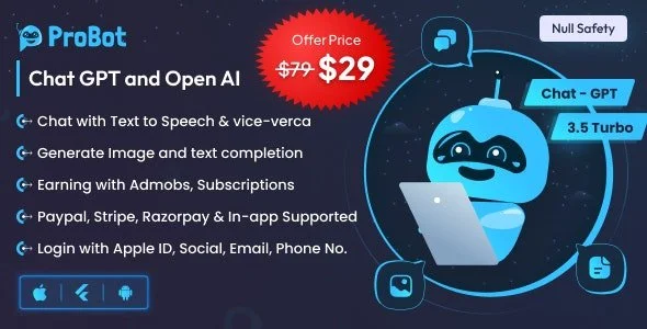 ProBot AI - ChatGPT | Admob | Subscription InApp | Open AI Chat, Writing Assistant & Image Generator Flutter App Source Code
