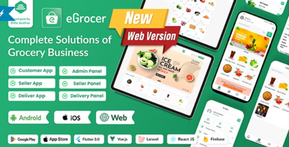 eGrocer - Online Multi Vendor Grocery Store, eCommerce Marketplace Flutter Full App with Admin Panel