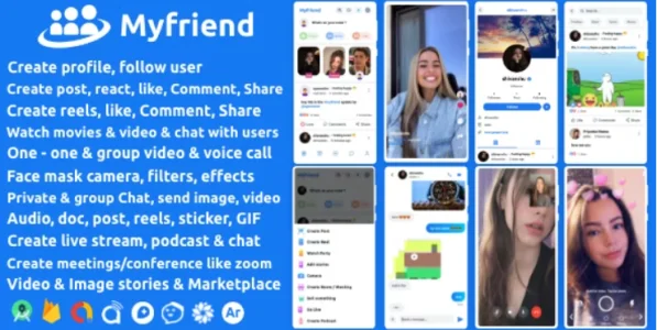 Myfriend - Friend Chat Post Tiktok Follow Radio Group ecommerce Zoom Live clone social network app