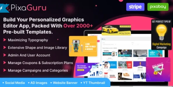 PixaGuru v1.0 - SAAS Platform to Create Graphics, Images, Social Media Posts, Ads, Banners, & Stories