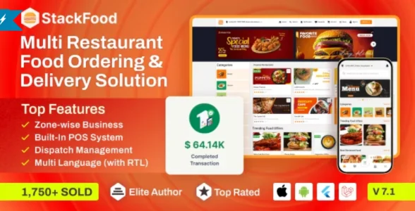 StackFood v7.1 - Multi Restaurant Food Delivery App with Laravel Admin and Restaurant Panel