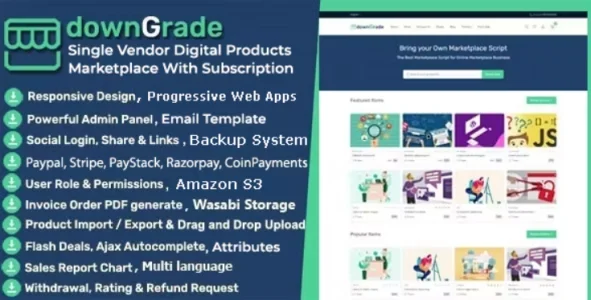 DownGrade - Single Vendor Digital Marketplace With Subscription v5.6