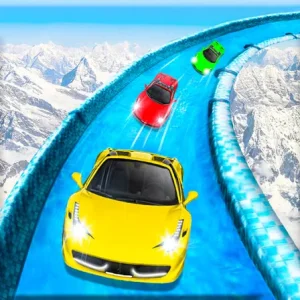 Frozen Water Slide Car Race - Aqua Park Adventure