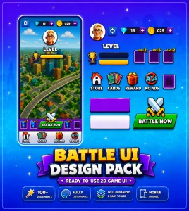 Battle UI Design Pack – Sliced SpriteSheet + Demo Scene (2D Game UI Kit)